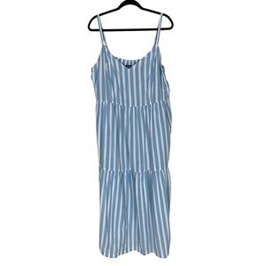 Women's Old Navy Blue White Striped Spaghetti Strap Tiered Maxi Dress Size XL